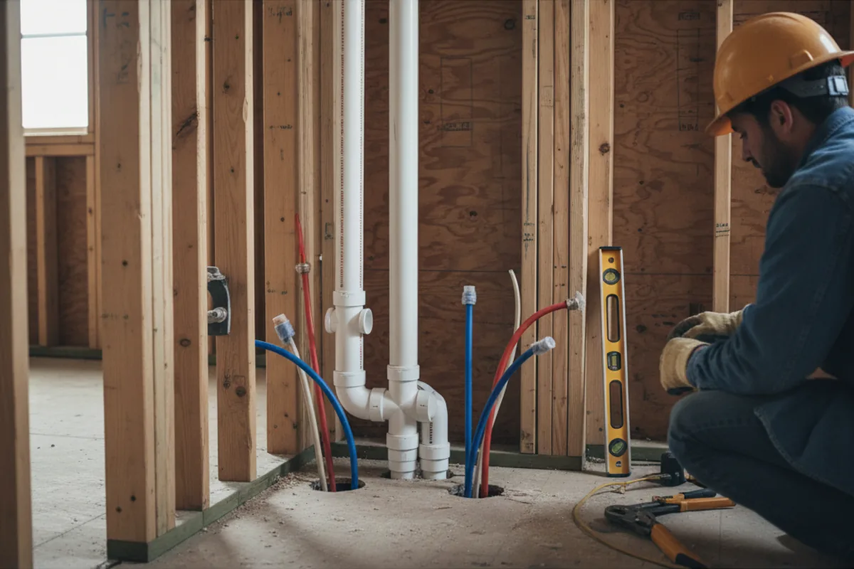 Drain and supply rough-in during Sump Pump Repair in Barrington